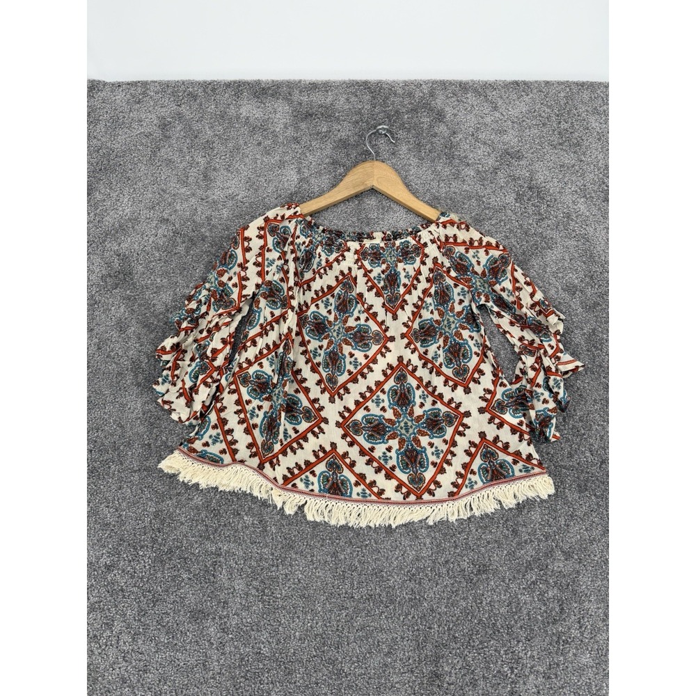 Hayden Girls Boho Paisley Blouse Ruffle Sleeve Fringe Hem Peasant Top Kids 11/12